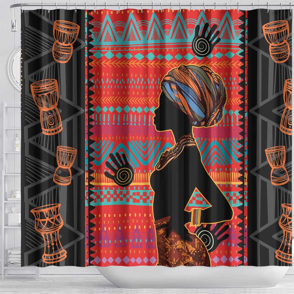 Happy International Women's Day Shower Curtain African Women With Ethnic Pattern LT15