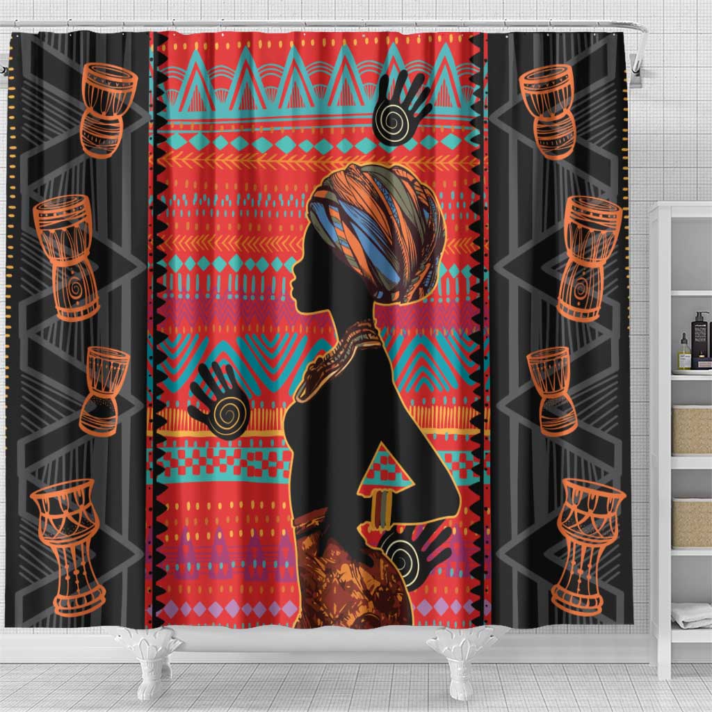 Happy International Women's Day Shower Curtain African Women With Ethnic Pattern LT15