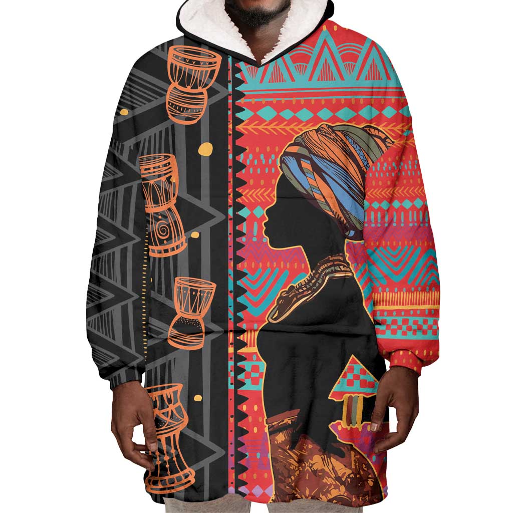 African Women Wearable Blanket Hoodie Ethnic Pattern LT15
