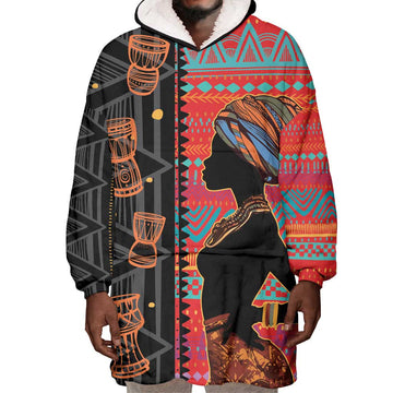 African Women Wearable Blanket Hoodie Ethnic Pattern LT15