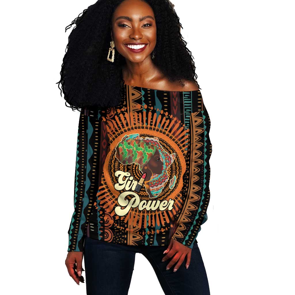 Happy International Women's Day Off Shoulder Sweater Black Girl Power LT15