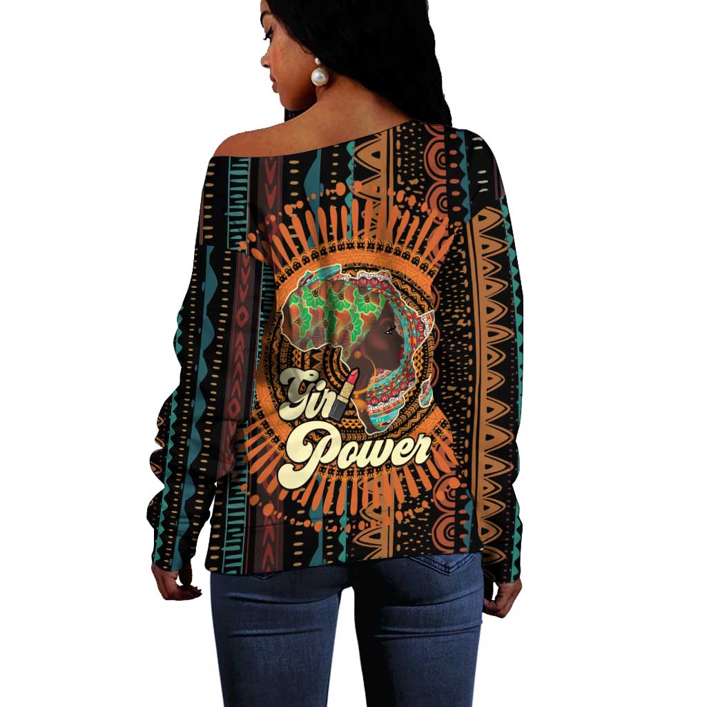 Happy International Women's Day Off Shoulder Sweater Black Girl Power LT15