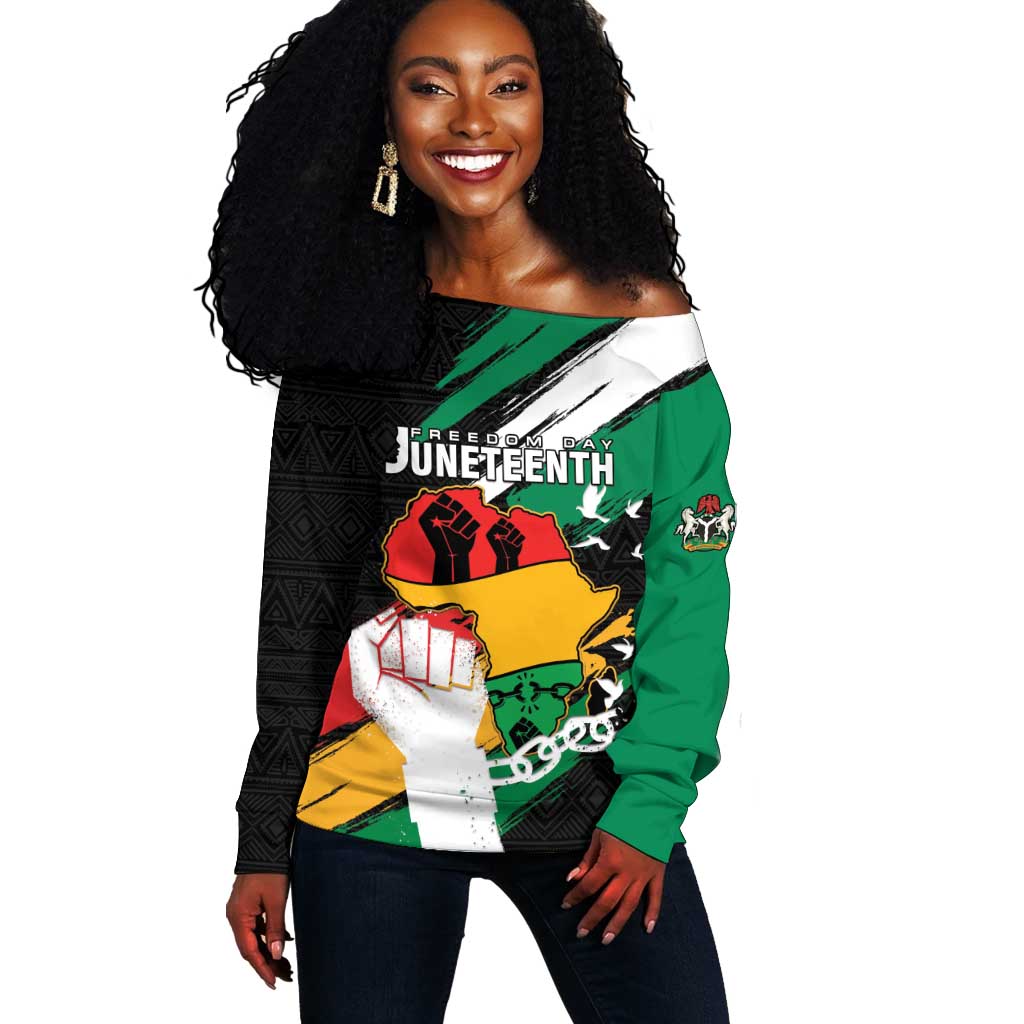Personalised Afro Nigeria Juneteenth Off Shoulder Sweater Freedom Day LT15