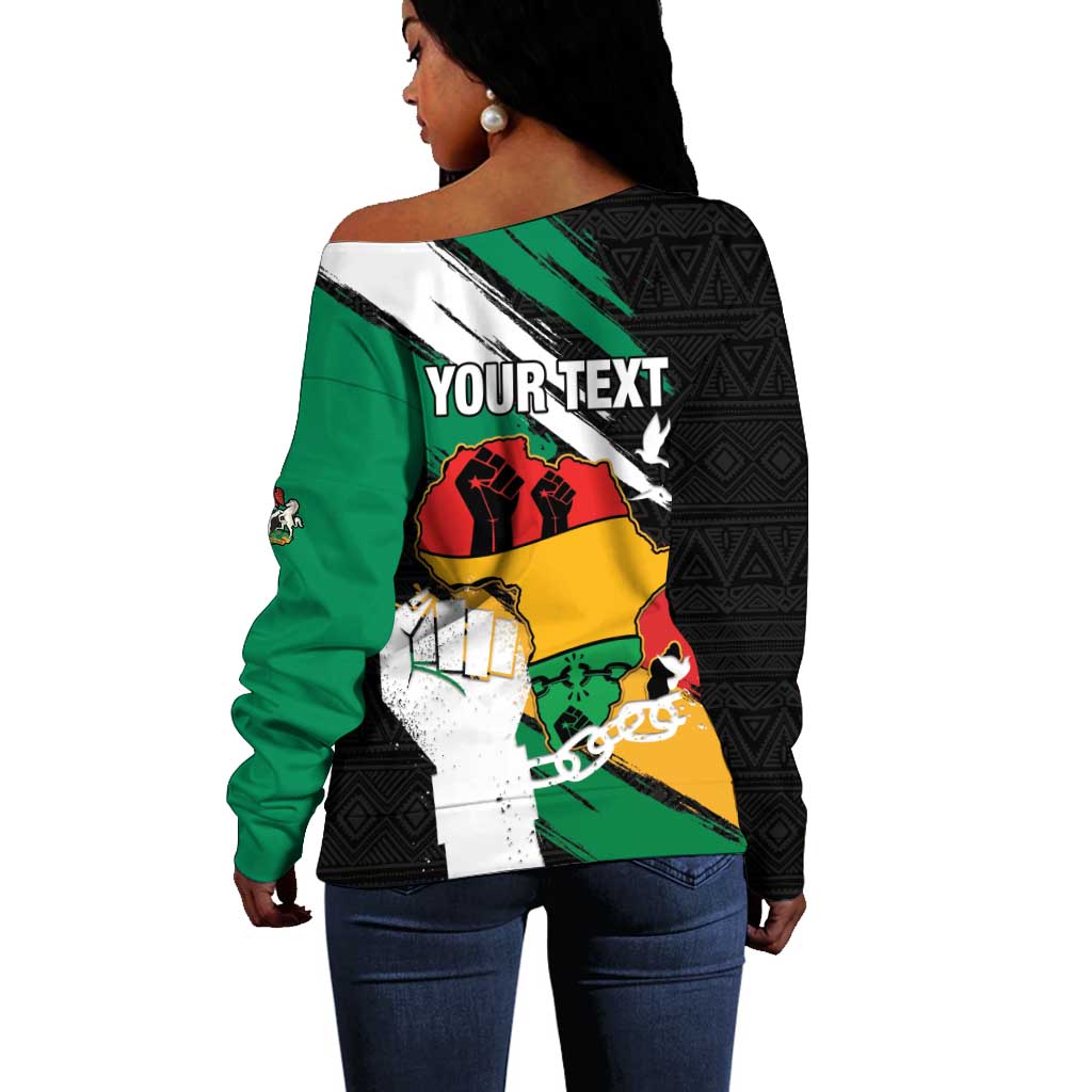 Personalised Afro Nigeria Juneteenth Off Shoulder Sweater Freedom Day LT15