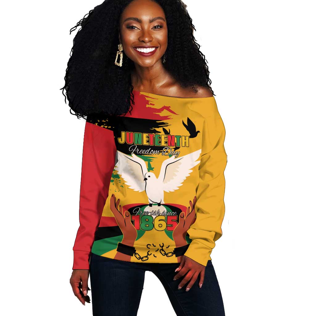 African American Juneteenth 1865 Off Shoulder Sweater Black Freedom LT15