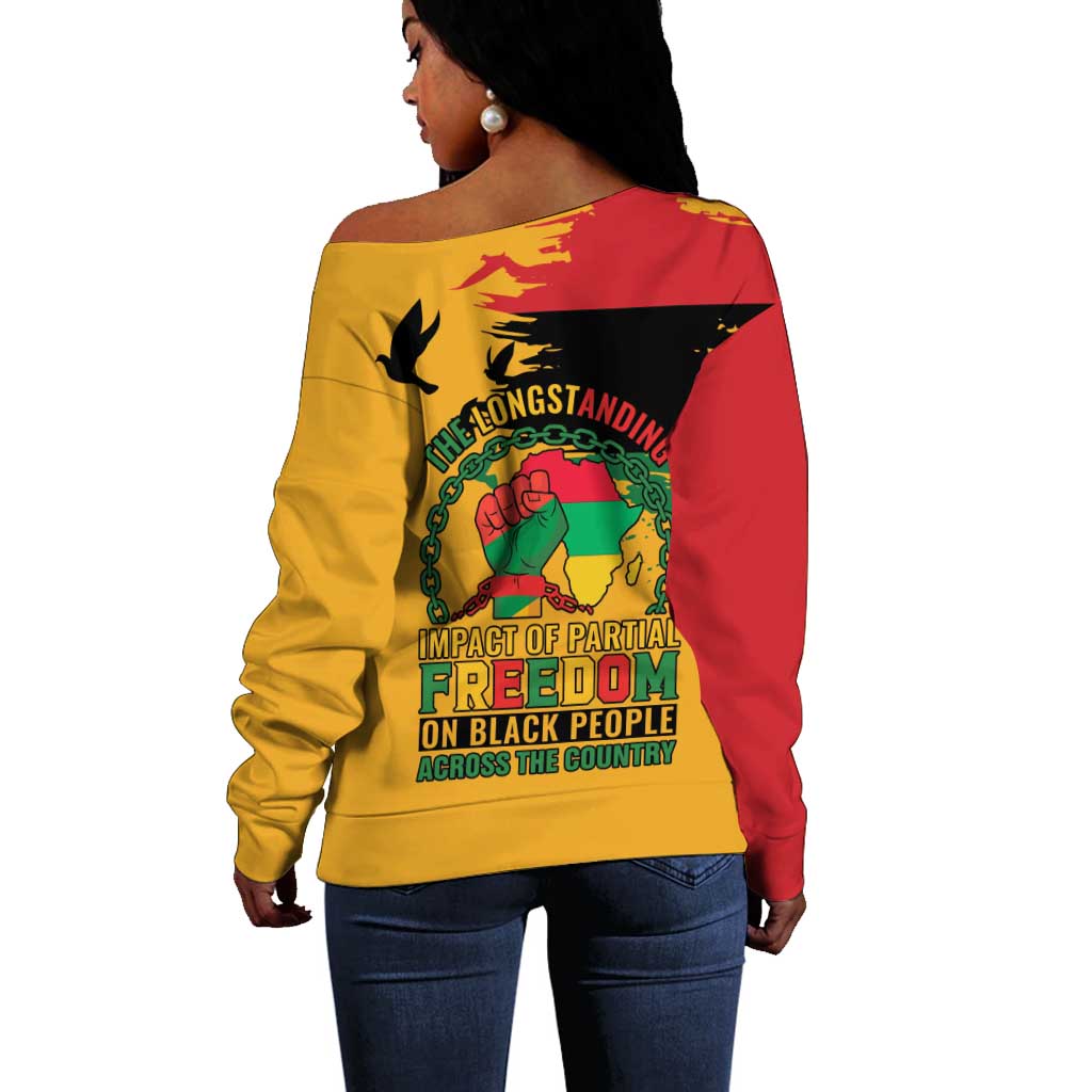 African American Juneteenth 1865 Off Shoulder Sweater Black Freedom LT15