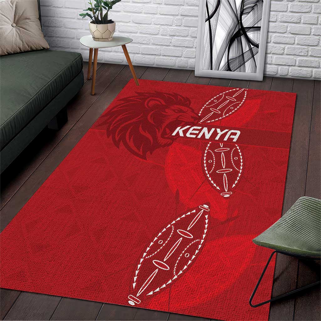 Jamhuri ya Kenya Rugby Area Rug Kenyan Shield Style - Red Color LT15