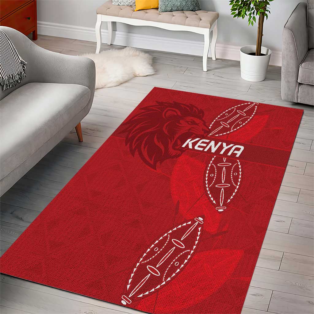 Jamhuri ya Kenya Rugby Area Rug Kenyan Shield Style - Red Color LT15