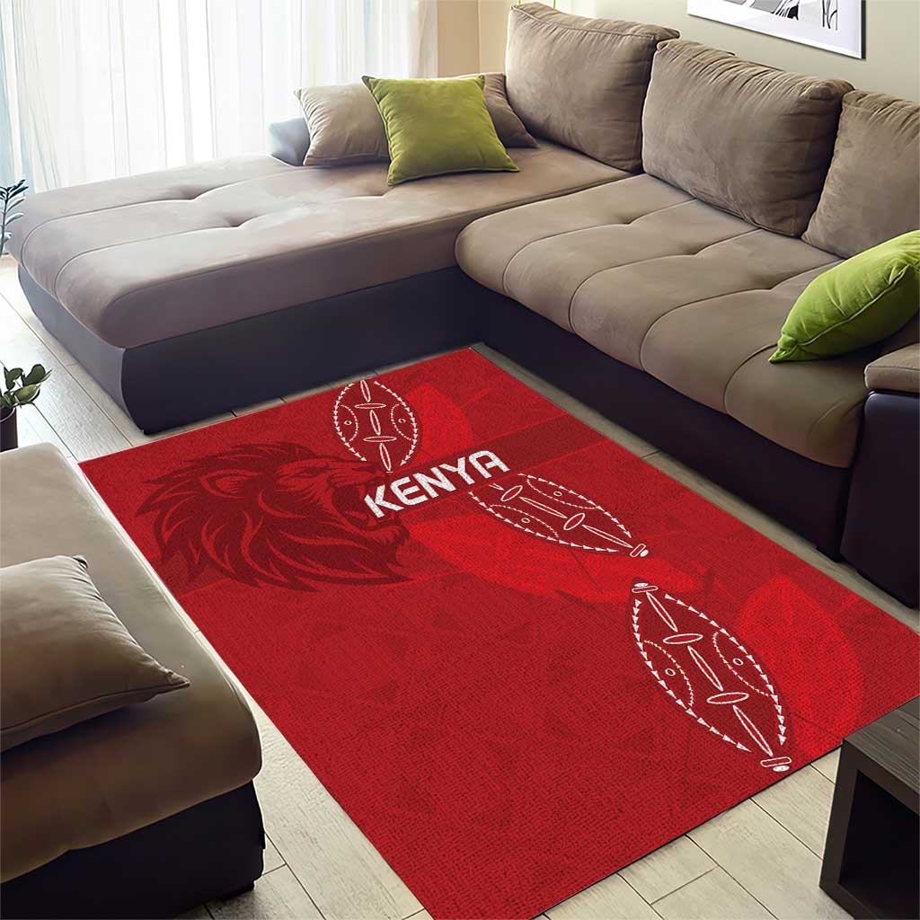 Jamhuri ya Kenya Rugby Area Rug Kenyan Shield Style - Red Color LT15