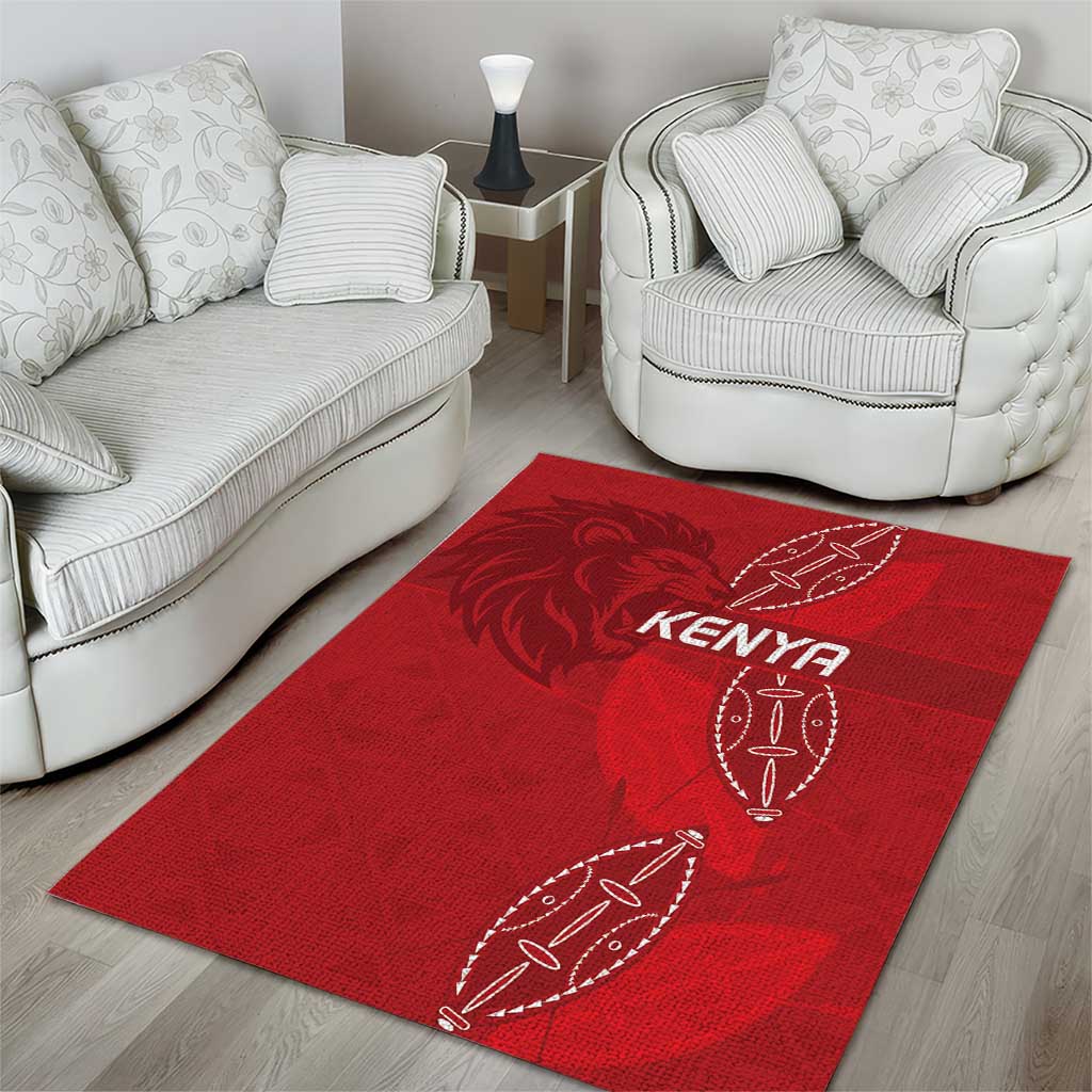 Jamhuri ya Kenya Rugby Area Rug Kenyan Shield Style - Red Color LT15