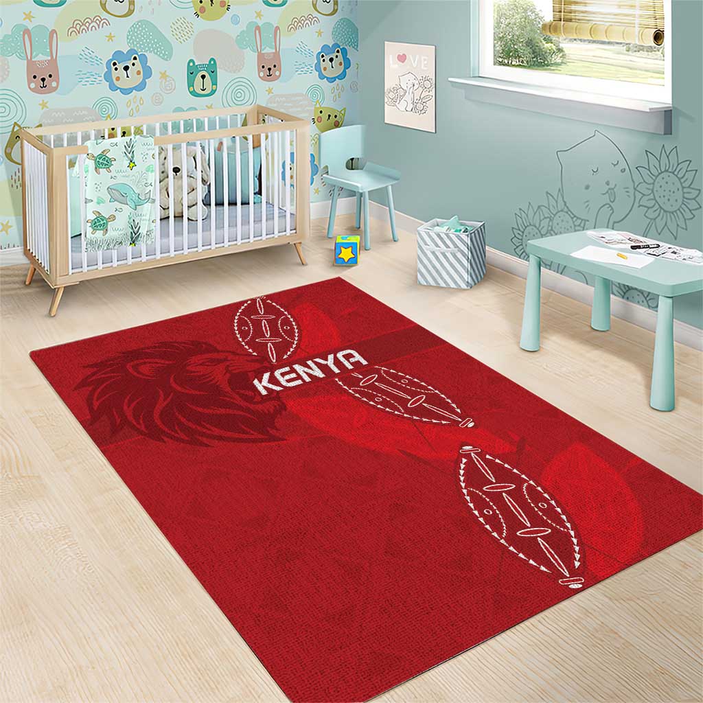 Jamhuri ya Kenya Rugby Area Rug Kenyan Shield Style - Red Color LT15