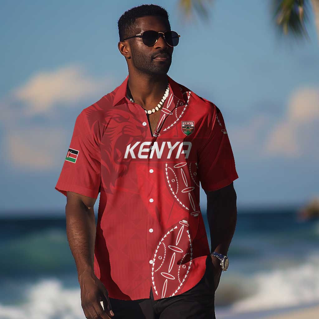 Jamhuri ya Kenya Rugby Custom Hawaiian Shirt Kenyan Shield Style - Red Color LT15