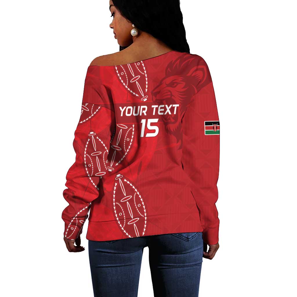 Jamhuri ya Kenya Rugby Custom Off Shoulder Sweater Kenyan Shield Style - Red Color LT15
