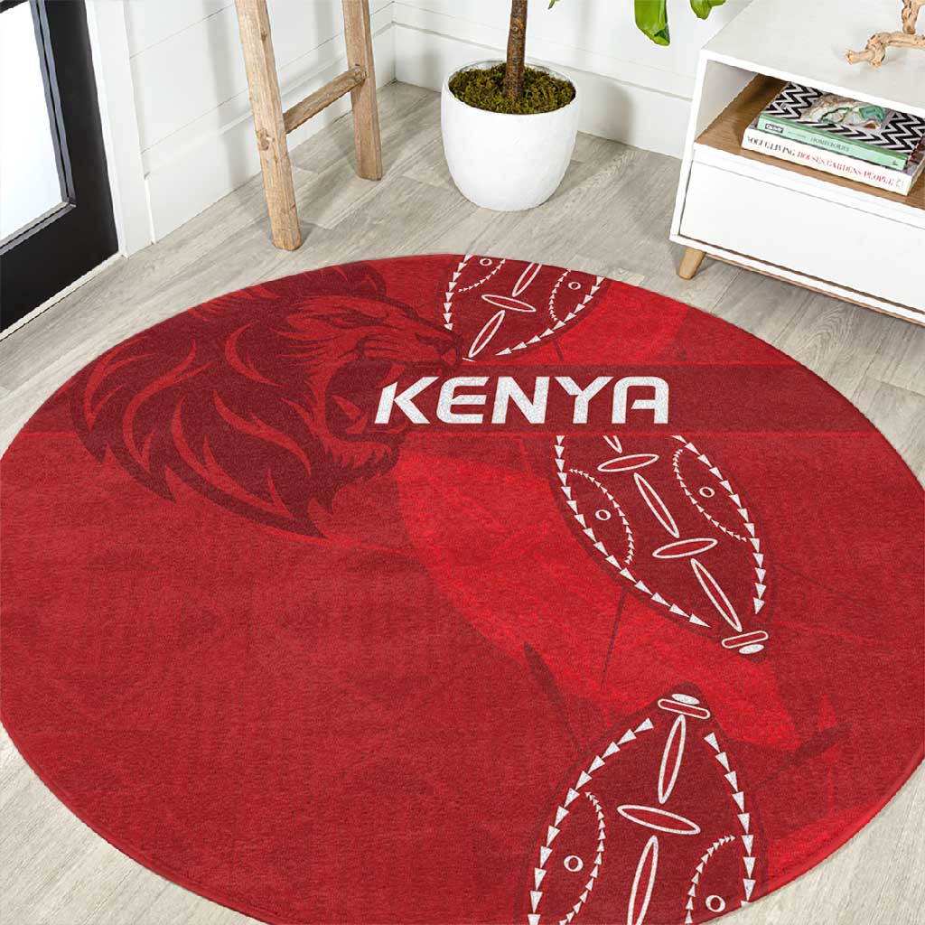 Jamhuri ya Kenya Rugby Round Carpet Kenyan Shield Style - Red Color LT15