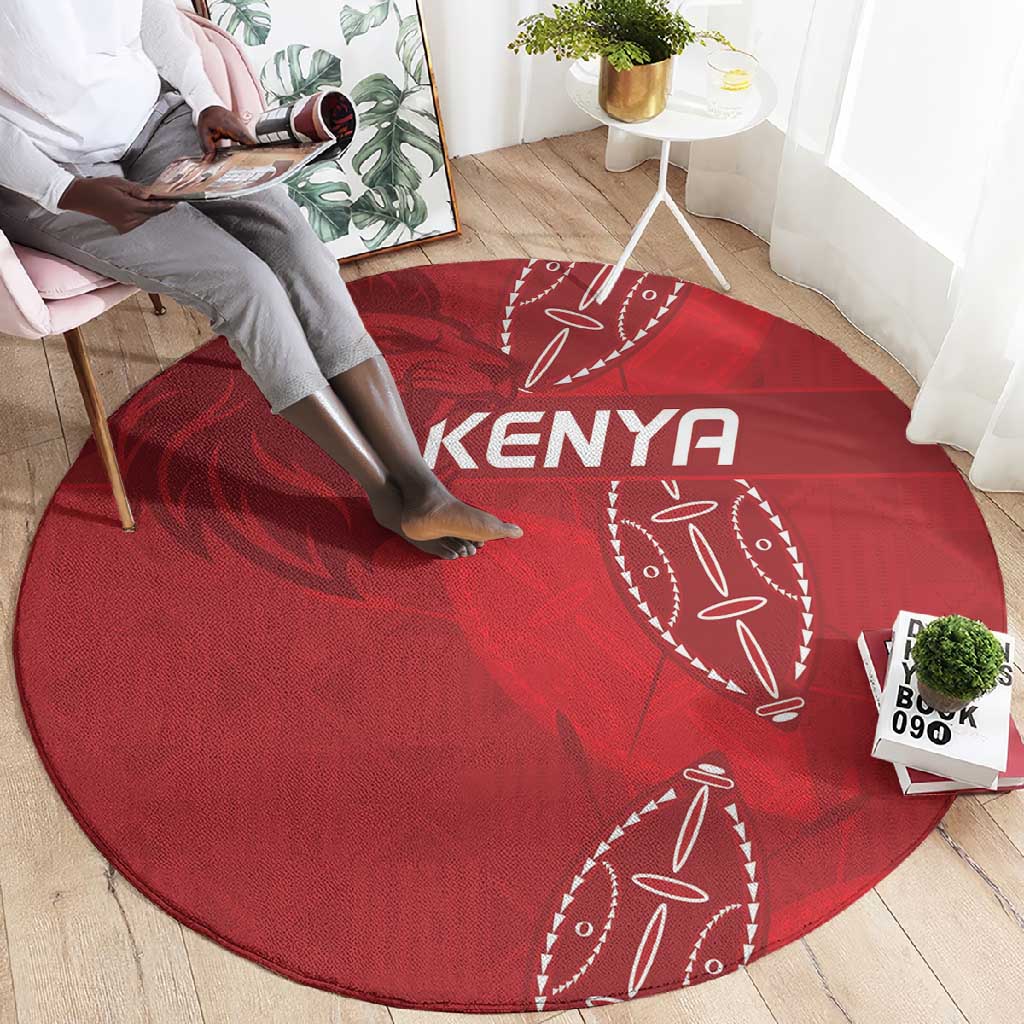 Jamhuri ya Kenya Rugby Round Carpet Kenyan Shield Style - Red Color LT15