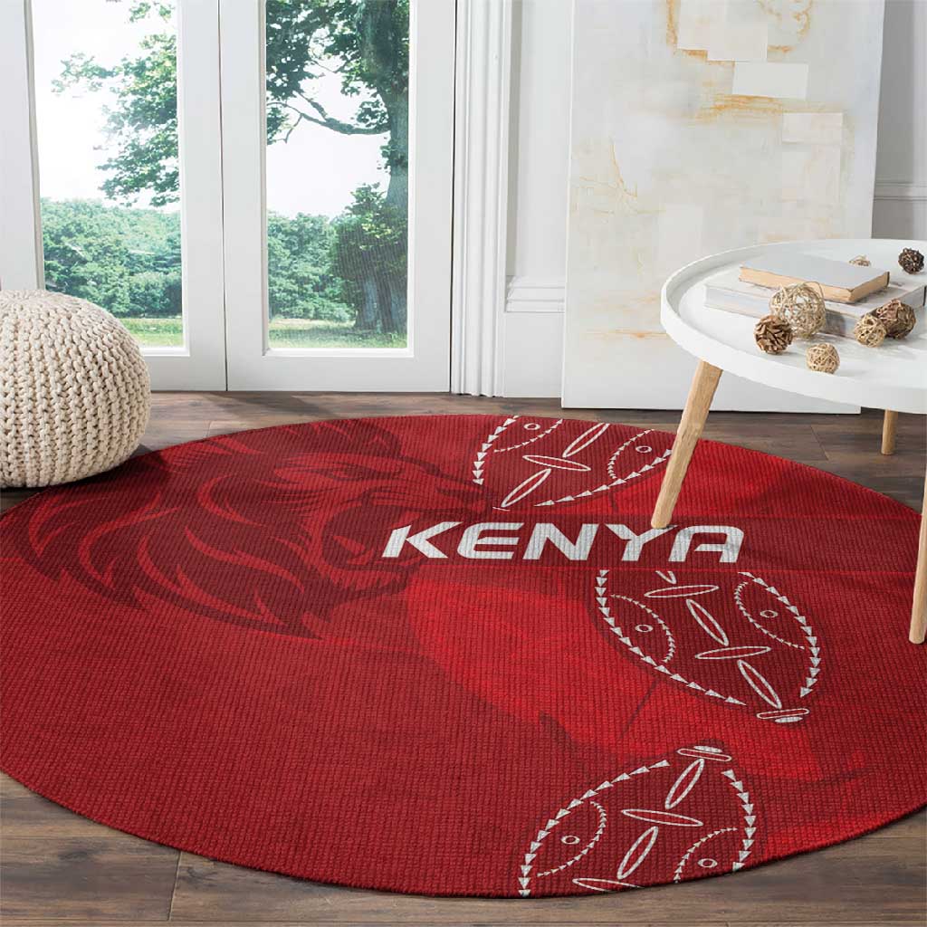 Jamhuri ya Kenya Rugby Round Carpet Kenyan Shield Style - Red Color LT15