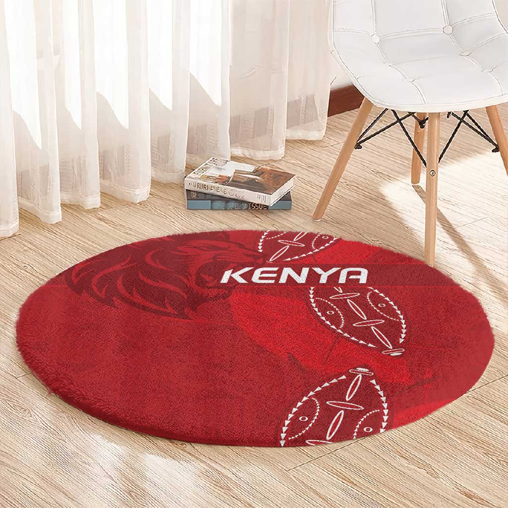Jamhuri ya Kenya Rugby Round Carpet Kenyan Shield Style - Red Color LT15