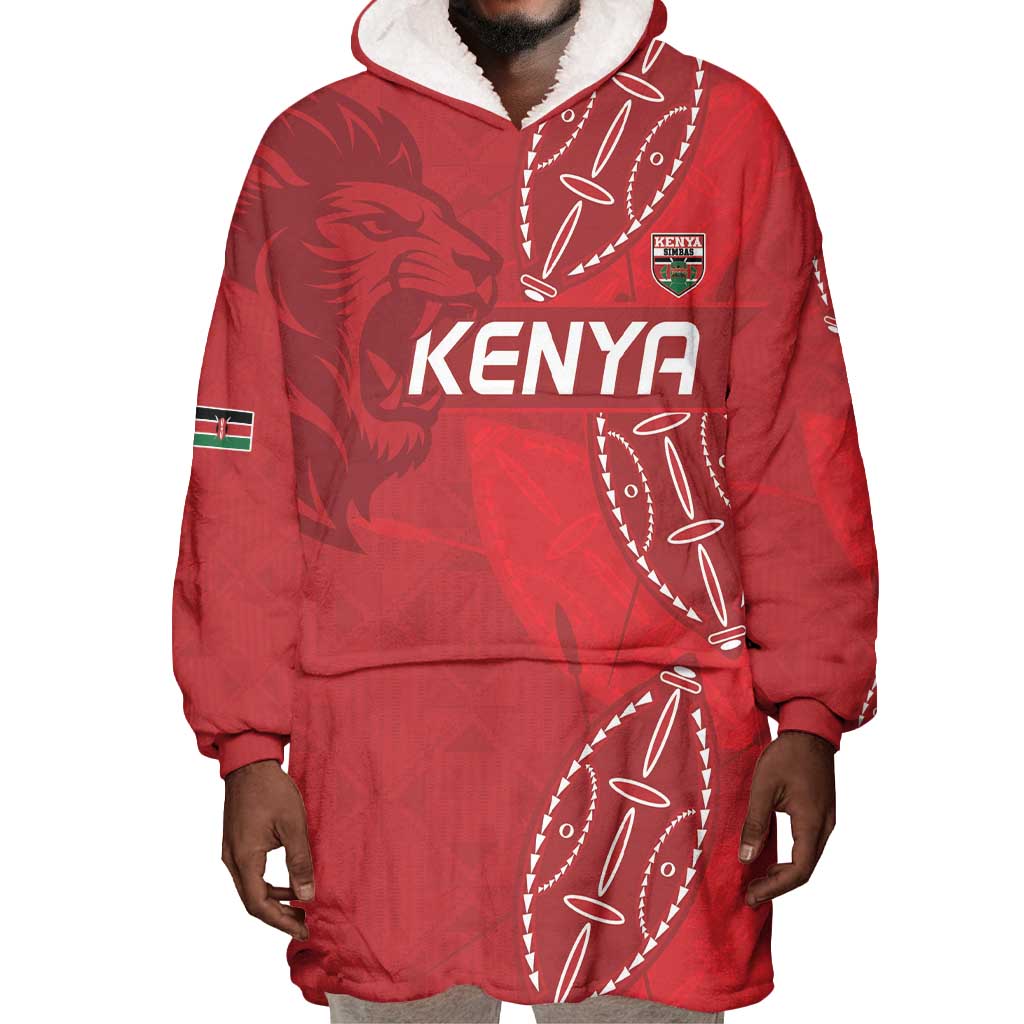 Jamhuri ya Kenya Rugby Custom Wearable Blanket Hoodie Kenyan Shield Style - Red Color LT15