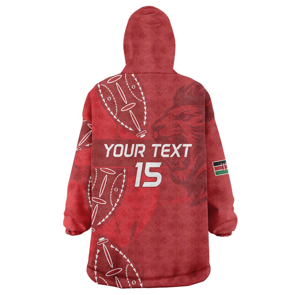 Jamhuri ya Kenya Rugby Custom Wearable Blanket Hoodie Kenyan Shield Style - Red Color LT15