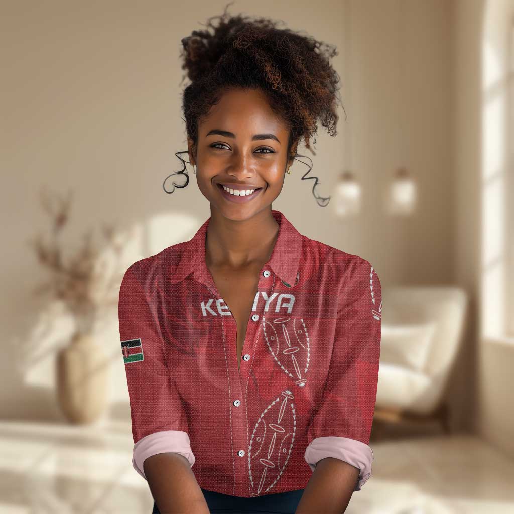 Jamhuri ya Kenya Rugby Custom Women Casual Shirt Kenyan Shield Style - Red Color LT15