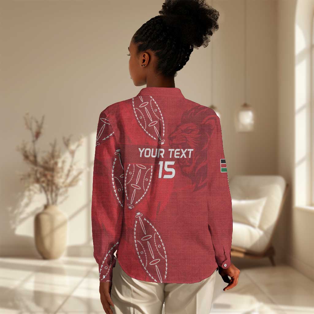 Jamhuri ya Kenya Rugby Custom Women Casual Shirt Kenyan Shield Style - Red Color LT15
