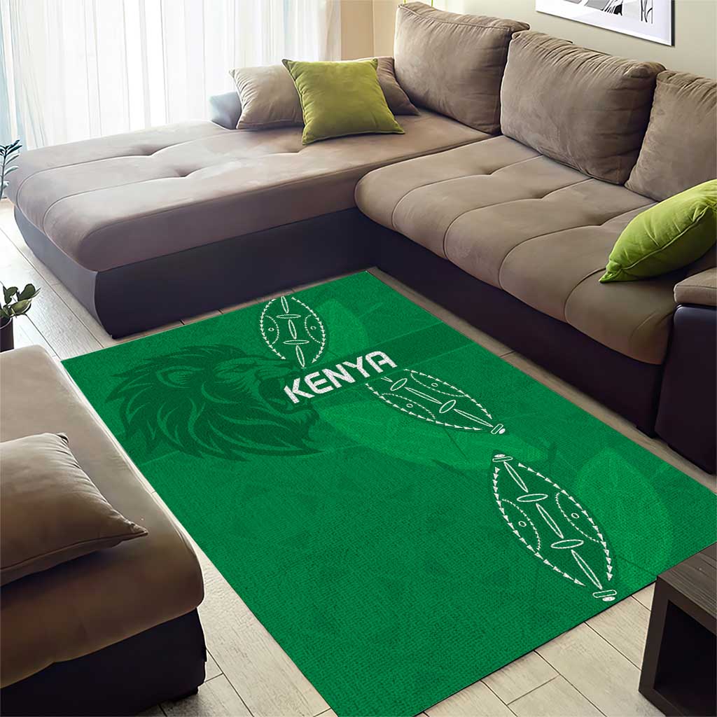 Jamhuri ya Kenya Rugby Area Rug Kenyan Shield Style - Green Color LT15