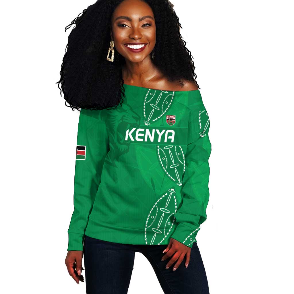 Jamhuri ya Kenya Rugby Custom Off Shoulder Sweater Kenyan Shield Style - Green Color LT15