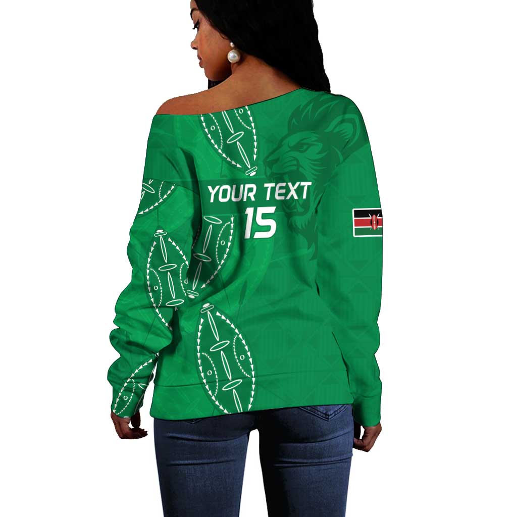 Jamhuri ya Kenya Rugby Custom Off Shoulder Sweater Kenyan Shield Style - Green Color LT15