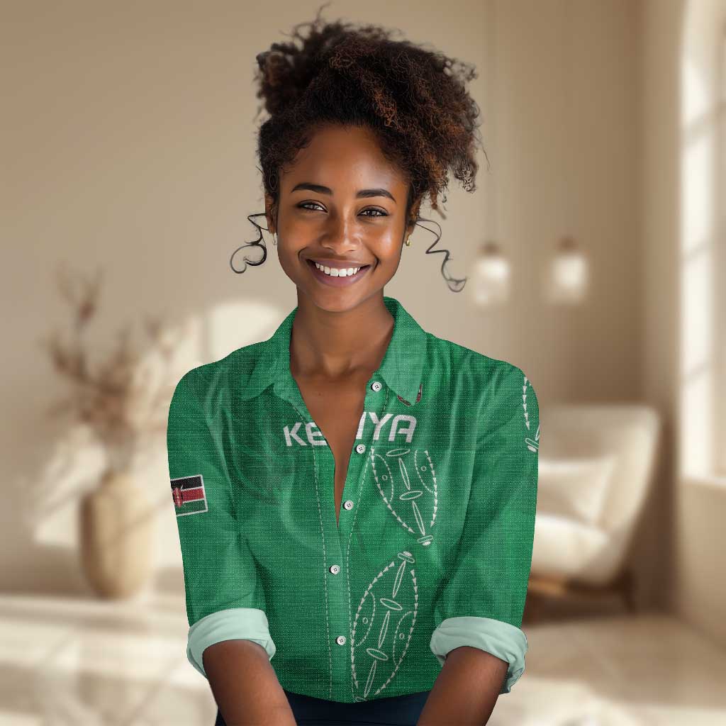 Jamhuri ya Kenya Rugby Custom Women Casual Shirt Kenyan Shield Style - Green Color LT15