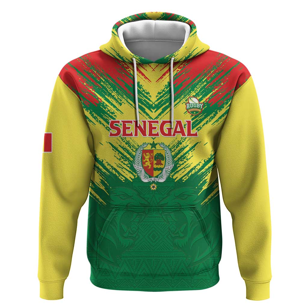 Senegal Rugby Custom Hoodie Lion With Coat Of Arms - African Pattern LT15