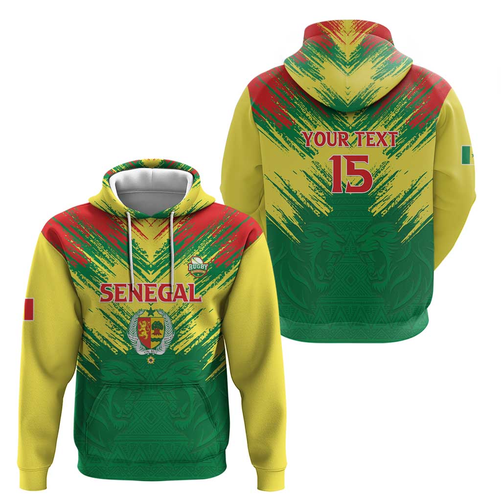 Senegal Rugby Custom Hoodie Lion With Coat Of Arms - African Pattern LT15