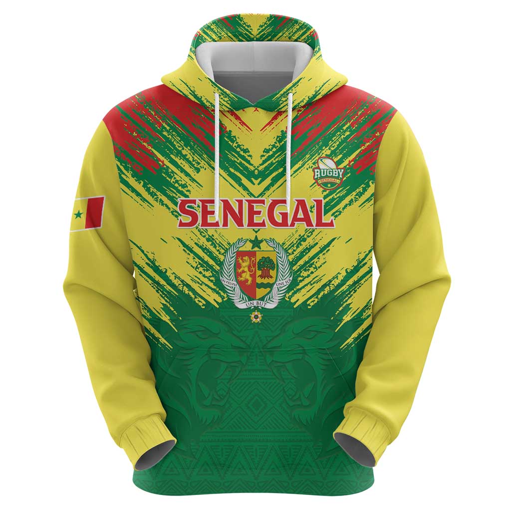 Senegal Rugby Custom Hoodie Lion With Coat Of Arms - African Pattern LT15