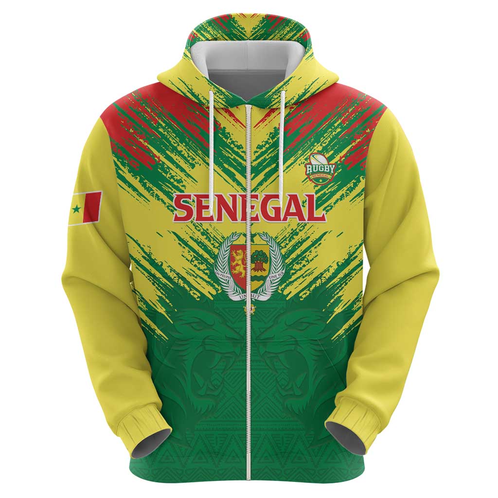 Senegal Rugby Custom Hoodie Lion With Coat Of Arms - African Pattern LT15