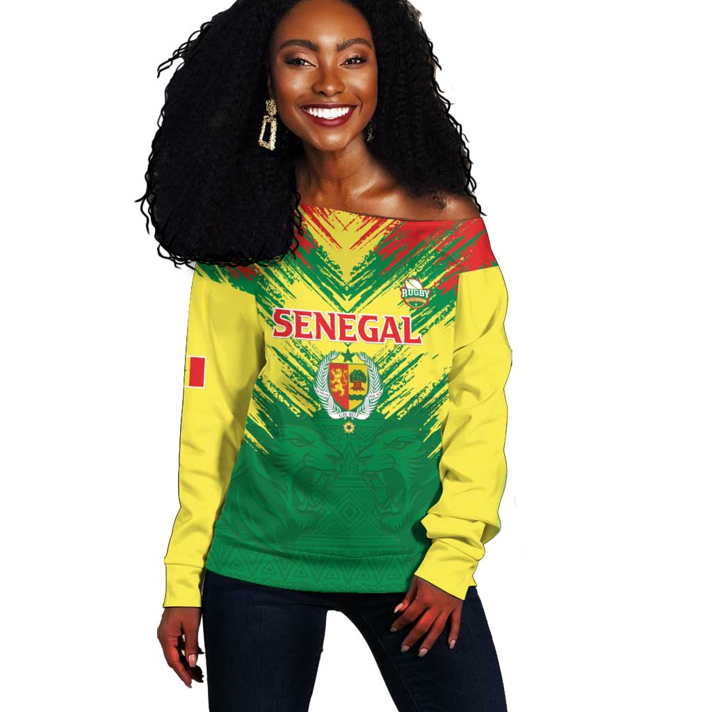 Senegal Rugby Custom Off Shoulder Sweater Go Go Go ! LT15