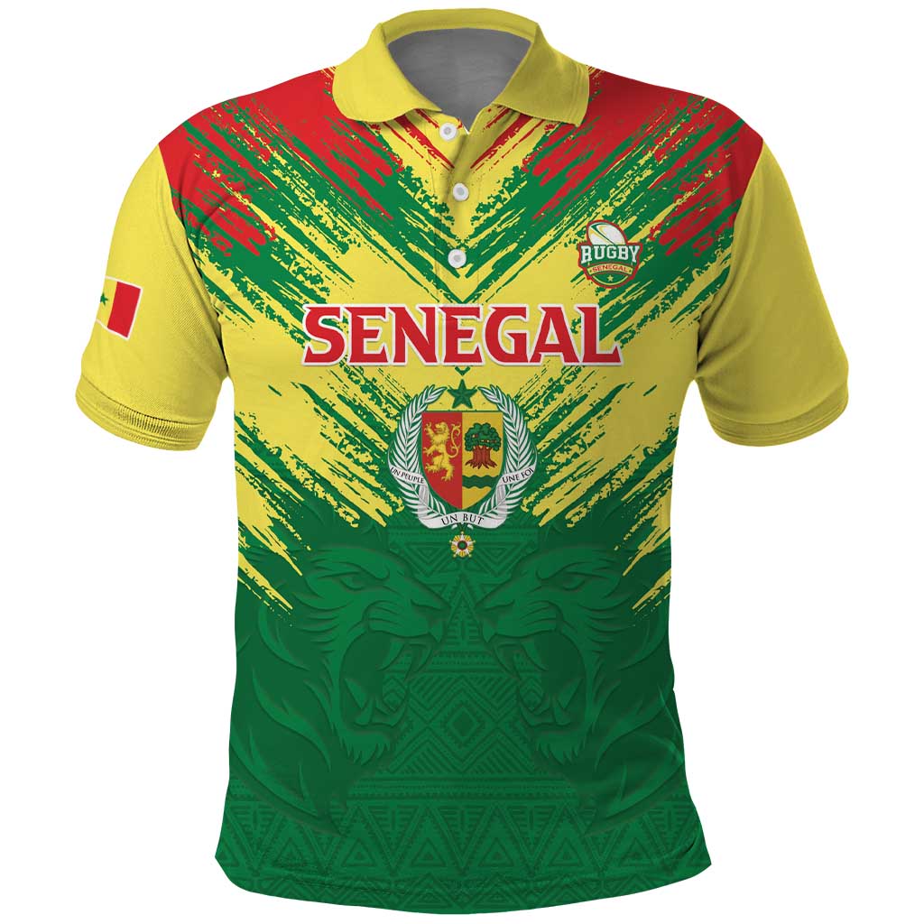 Senegal Rugby Custom Polo Shirt Lion With Coat Of Arms - African Pattern LT15