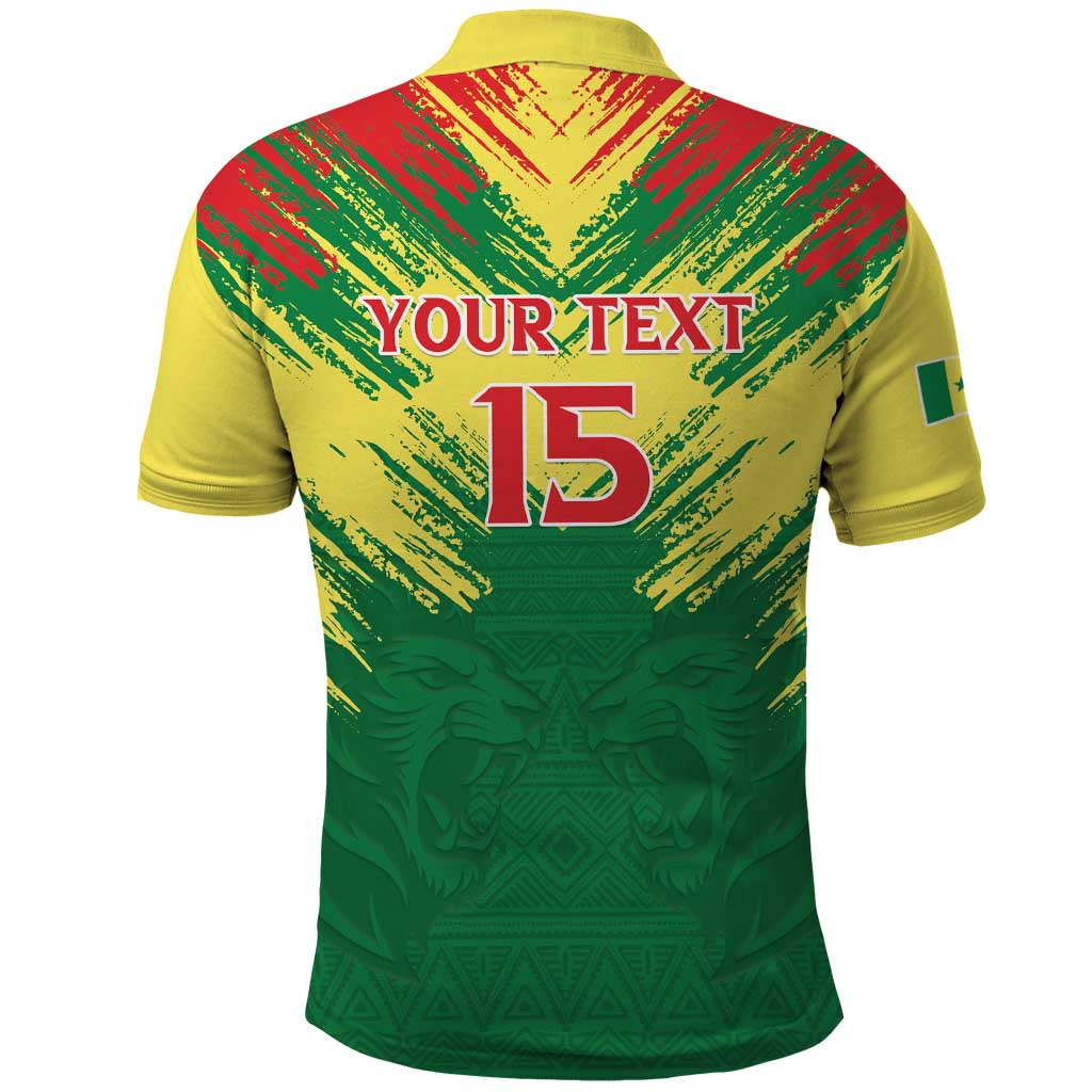 Senegal Rugby Custom Polo Shirt Lion With Coat Of Arms - African Pattern LT15