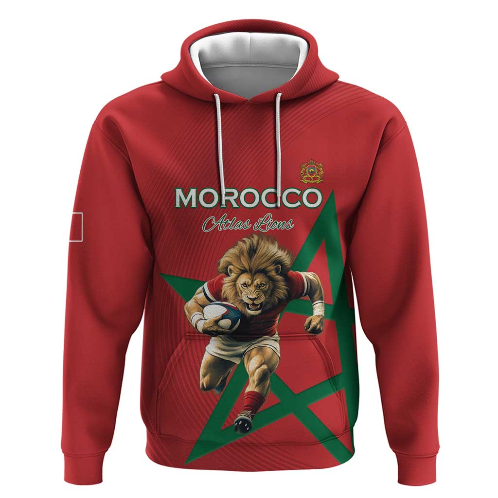 Morocco Rugby Custom Hoodie Lion Mascot Green Star LT15