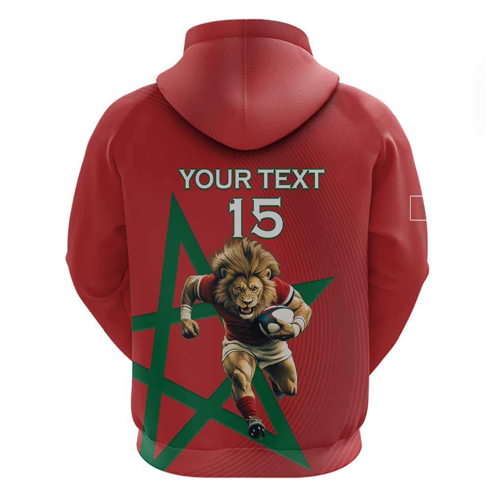 Morocco Rugby Custom Hoodie Lion Mascot Green Star LT15