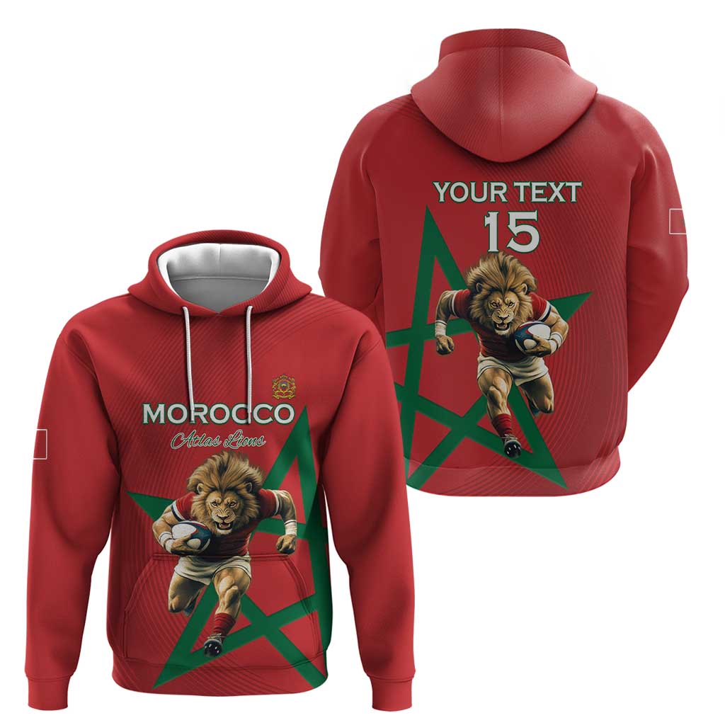 Morocco Rugby Custom Hoodie Lion Mascot Green Star LT15