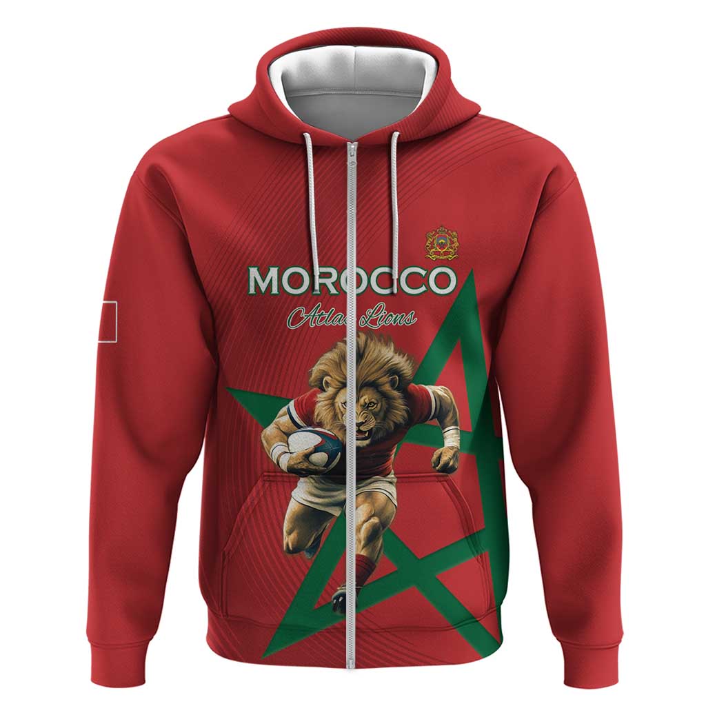 Morocco Rugby Custom Hoodie Lion Mascot Green Star LT15