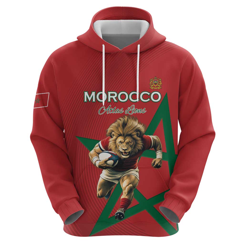 Morocco Rugby Custom Hoodie Lion Mascot Green Star LT15