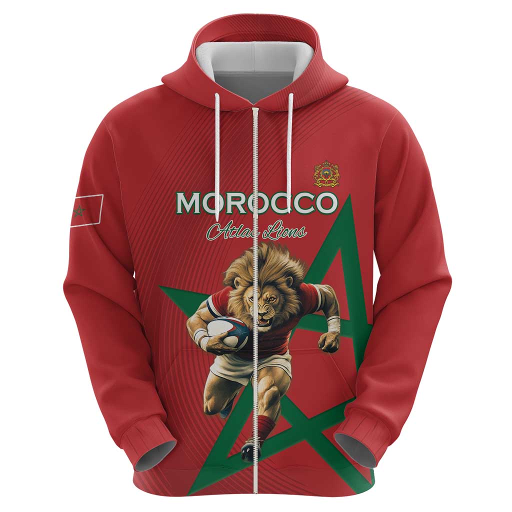 Morocco Rugby Custom Hoodie Lion Mascot Green Star LT15
