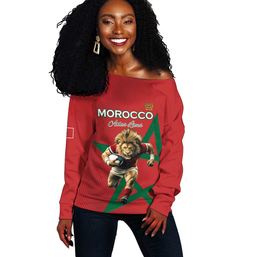 Morocco Rugby Custom Off Shoulder Sweater Come On Atlas Lions LT15
