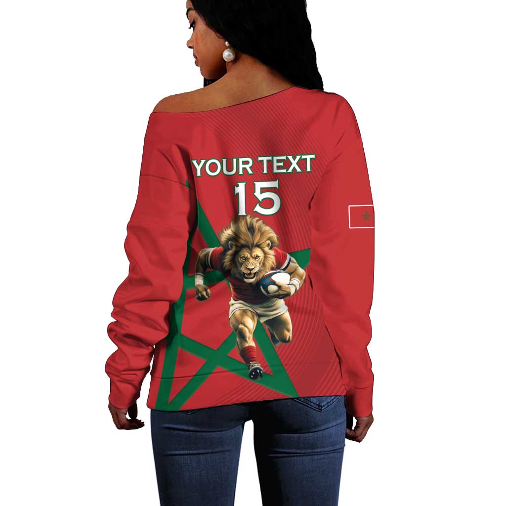 Morocco Rugby Custom Off Shoulder Sweater Come On Atlas Lions LT15