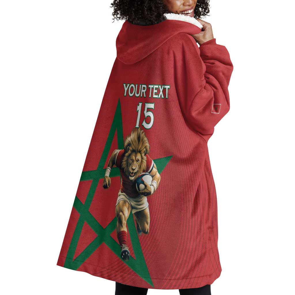 Morocco Rugby Custom Wearable Blanket Hoodie Come On Atlas Lions LT15