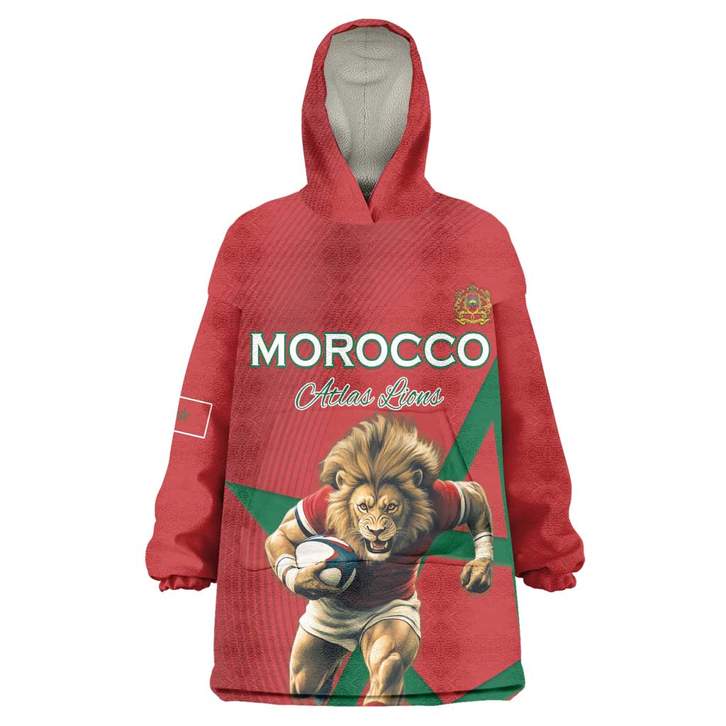 Morocco Rugby Custom Wearable Blanket Hoodie Come On Atlas Lions LT15