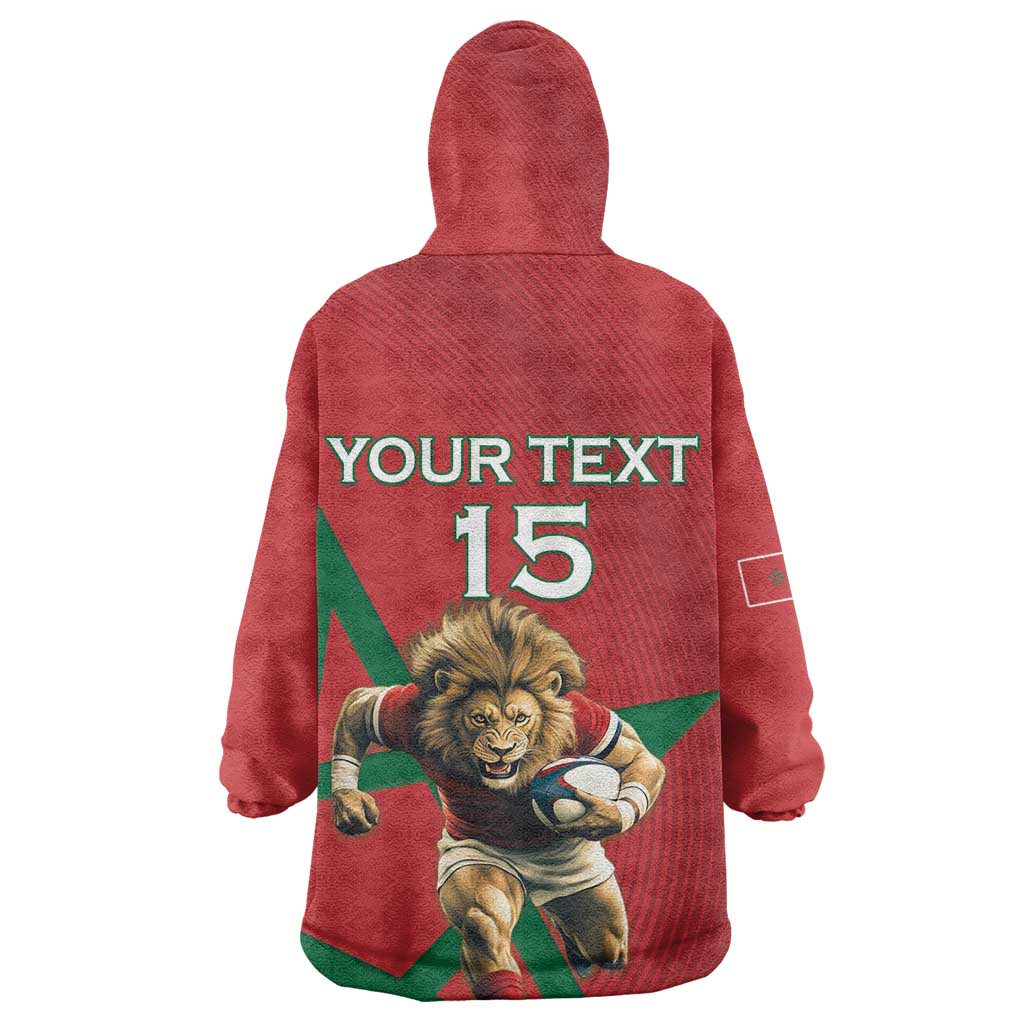 Morocco Rugby Custom Wearable Blanket Hoodie Come On Atlas Lions LT15