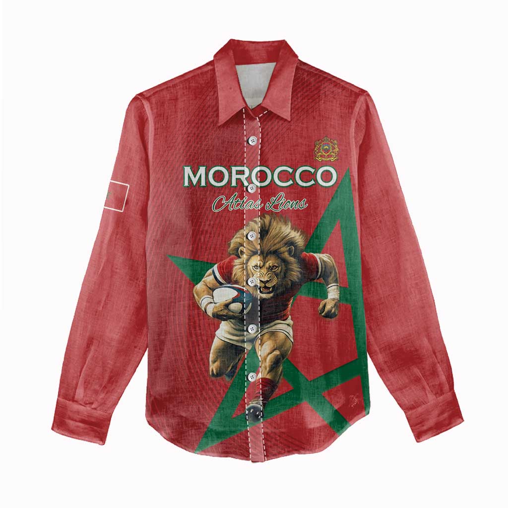 Morocco Rugby Custom Women Casual Shirt Come On Atlas Lions LT15