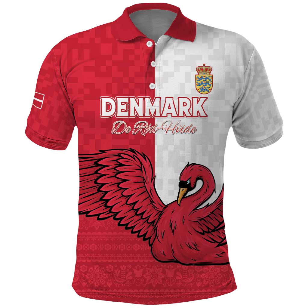 Custom Denmark Football Polo Shirt Red and Whites Scandinavia Pattern LT15