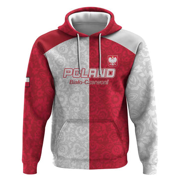 Custom Poland Football Hoodie White-Reds Floral Polish Pattern LT15
